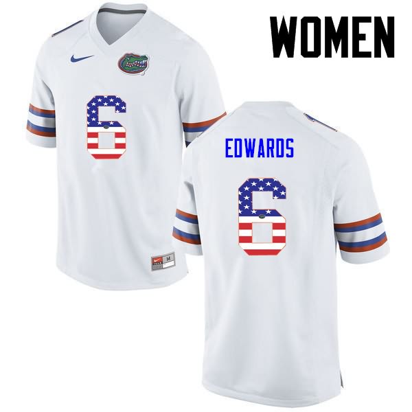 Women's NCAA Florida Gators Brian Edwards #6 Stitched Authentic USA Flag Fashion Nike White College Football Jersey GHG1265CA